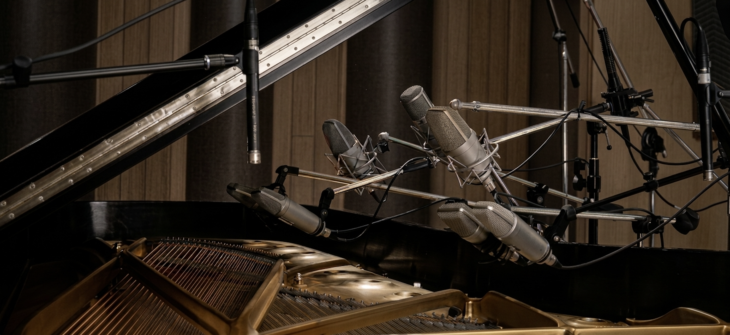 Studio microphones set up for spatial audio recording